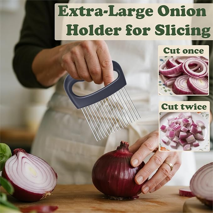 Extra-Large Onion Holder for Slicing,304 Stainless Steel Onion Chopper Vegetable Cutter, Extra-Large Tomato Slicer with 16 Long Needles, Veggie Chopper for Potato, Meat Tenderizer Tool