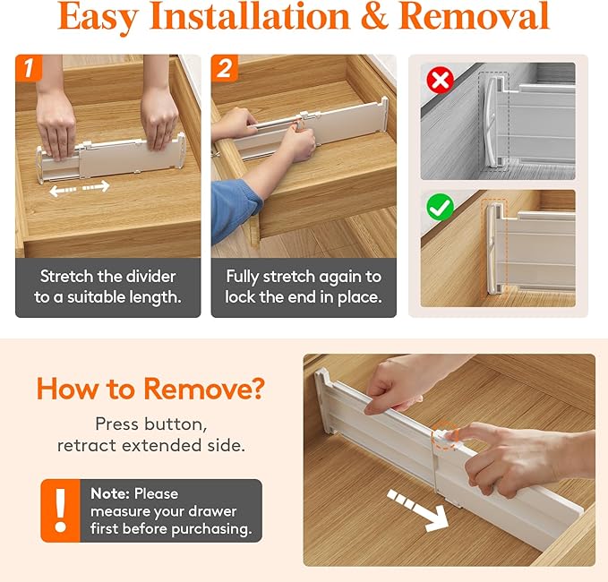 Lifewit 16 Pack Drawer Dividers for Clothes, 4" High 10.5"-16.5" Expandable Dresser Drawer Organizers, Adjustable White Plastic Separators for Kitchen, Cabinet, Nursery, Socks & Underwear Storage