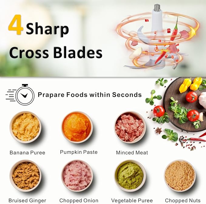 Sunfuny Cordless Food Processor, Mini Food Chopper Wireless with 5-Cup Glass Bowl, 6000mAh Battery USB-C Rechargeable Vegetable Chopper, Electric Meat Blender Garlic Grinder Kitchen Mixer (Rose Gold)