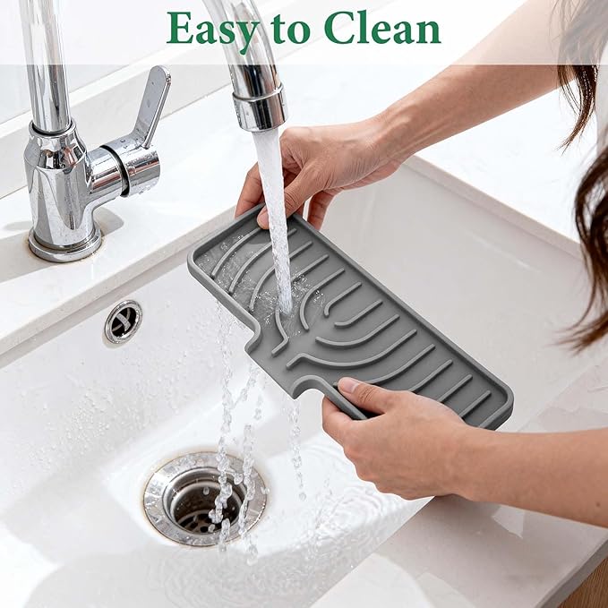 GUUKIN Sponge Holder for Kitchen Sink, Sink Caddy and Soap Tray | 10x4 inch Kitchen Sink Organizer | Compatible with Scrub Daddy, Kitchen Sink Accessories (Grey)