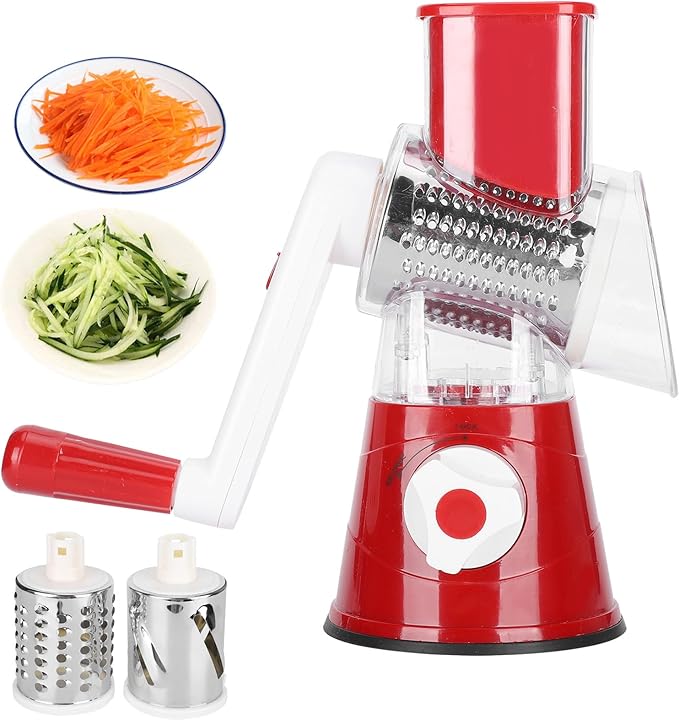 Rotary Cheese Grater Shredder, Multifunctional Cheese Grater Hand Crank Vegetable Cutter Manual Food Grater Shredder Chopper Kitchen Accessories(Red)