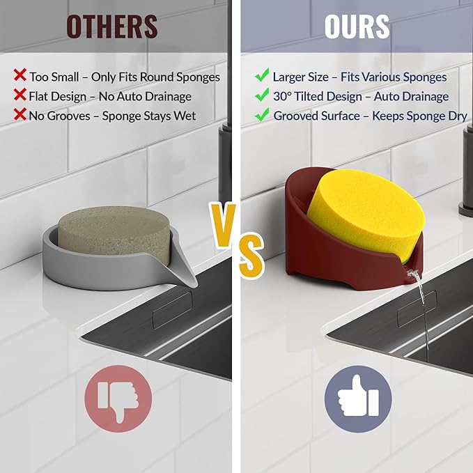 NiHome Silicone Sponge Holder Compatible with Scrub Daddy Mommy Sponges for Kitchen & Bathroom, Auto Draining Organizer, Holds Multiple Sponges & Cleaning Tools, Food-Grade,Dishwasher Safe (Dark Red)