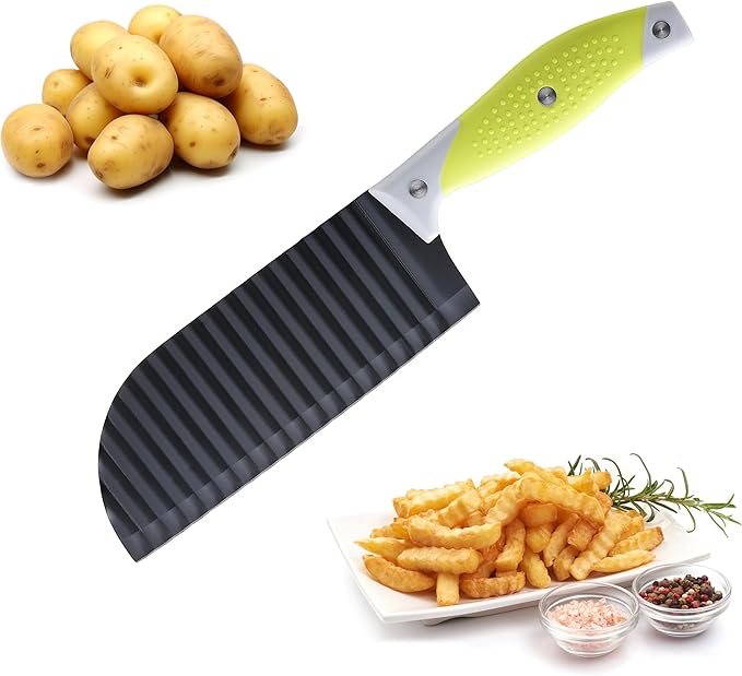 VRUIFA French Fry Cutter for Wave Fries, Crinkle Cutter for Veggies, Potatoes, Cucumber, Carrot and Fruit, with Non-slip Handle, Dishwasher Safe