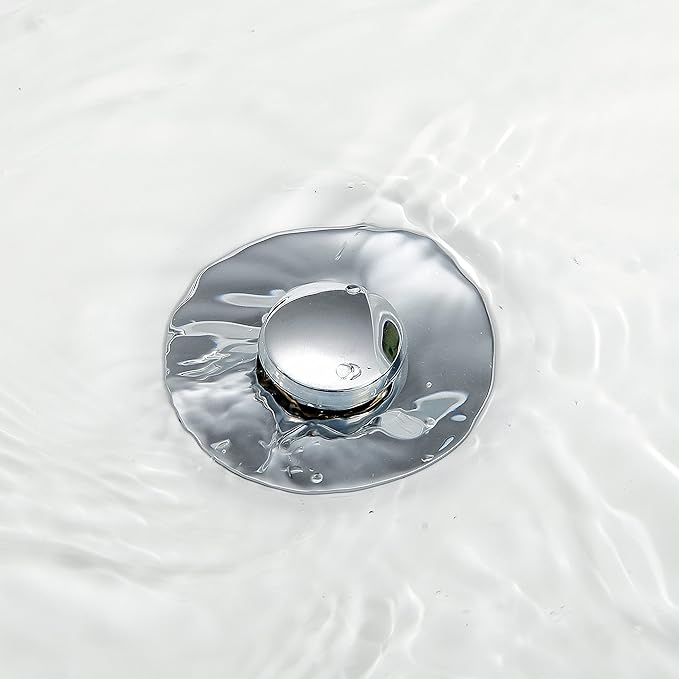Universal Bathroom Sink Stopper - Stainless Steel Bounce Drain Filter, Pop Up Drain Stopper, Bullet Core Push Type Sink Stopper for Wash Basin, Sink Drain Plug with Anti-Clogging Strainer, Chrome