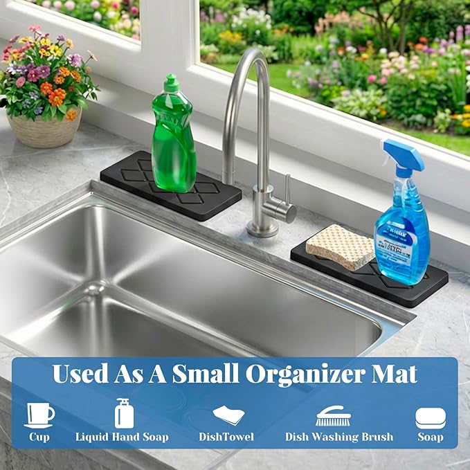 Quick Dry Sink Caddy Kitchen Sink Organizer, Easy to Clean Water Absorbing Stone Tray for Sink, Bottle Drying Rack, Sink Caddy, Vanity Organizer, Sponge Holder, 2 PCS