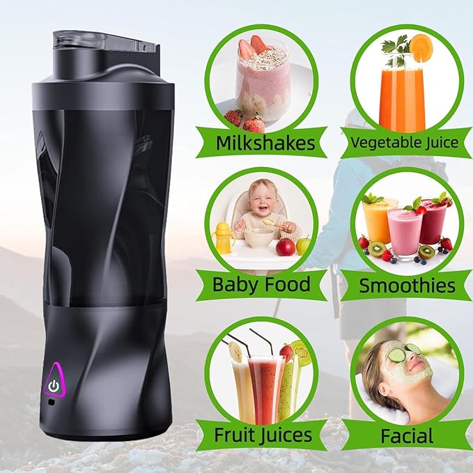 Portable Blender 700ml (24oz),USB Rechargeable Personal,360W High-Power Motor, 6000mAh Long-Lasting Battery, Self Cleaning & BPA Free & Leakproof-Lid for Travel, Home, Office, Camping (Black)