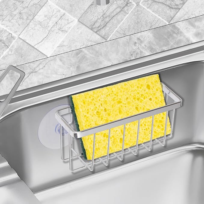 SHFKS Chrome Sink Caddy - Sponge Holder for Dish, Kitchen & Sink