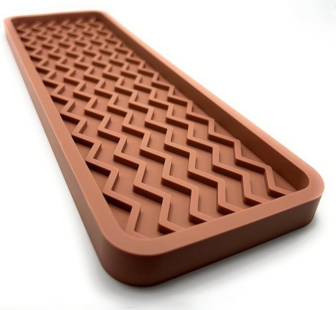 Silicone Sink Organizer Tray, Rectangular, Modern Style, Heat Safe, Dishwasher Safe, for Bathroom and Kitchen Organization (Mocha, 12"x4", Chevron Pattern)