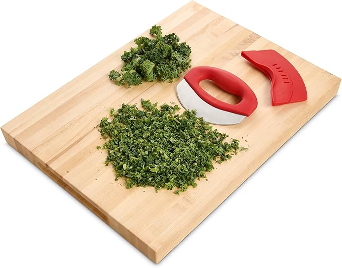 HIC Kitchen Soft-Grip Rocking Salad Herb Chopper, Stainless Steel Blade with Safety Blade Cover