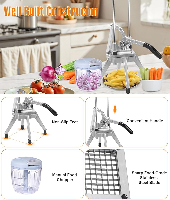 Commercial Vegetable Fruit Chopper 1/4″&3/8″ Blade Heavy Duty Professional Food Dicer Kattex French Fry Cutter Onion Slicer Stainless Steel for Tomato Peppers Potato