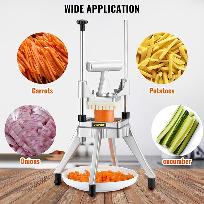 Vevor Commercial Vegetable Fruit Chopper 3/8″ Blade Heavy Duty Professional Food Dicer Kattex French Fry Cutter Onion Slicer Stainless Steel for Tomato Peppers Potato Mushroom, Sliver : Home & Kitchen