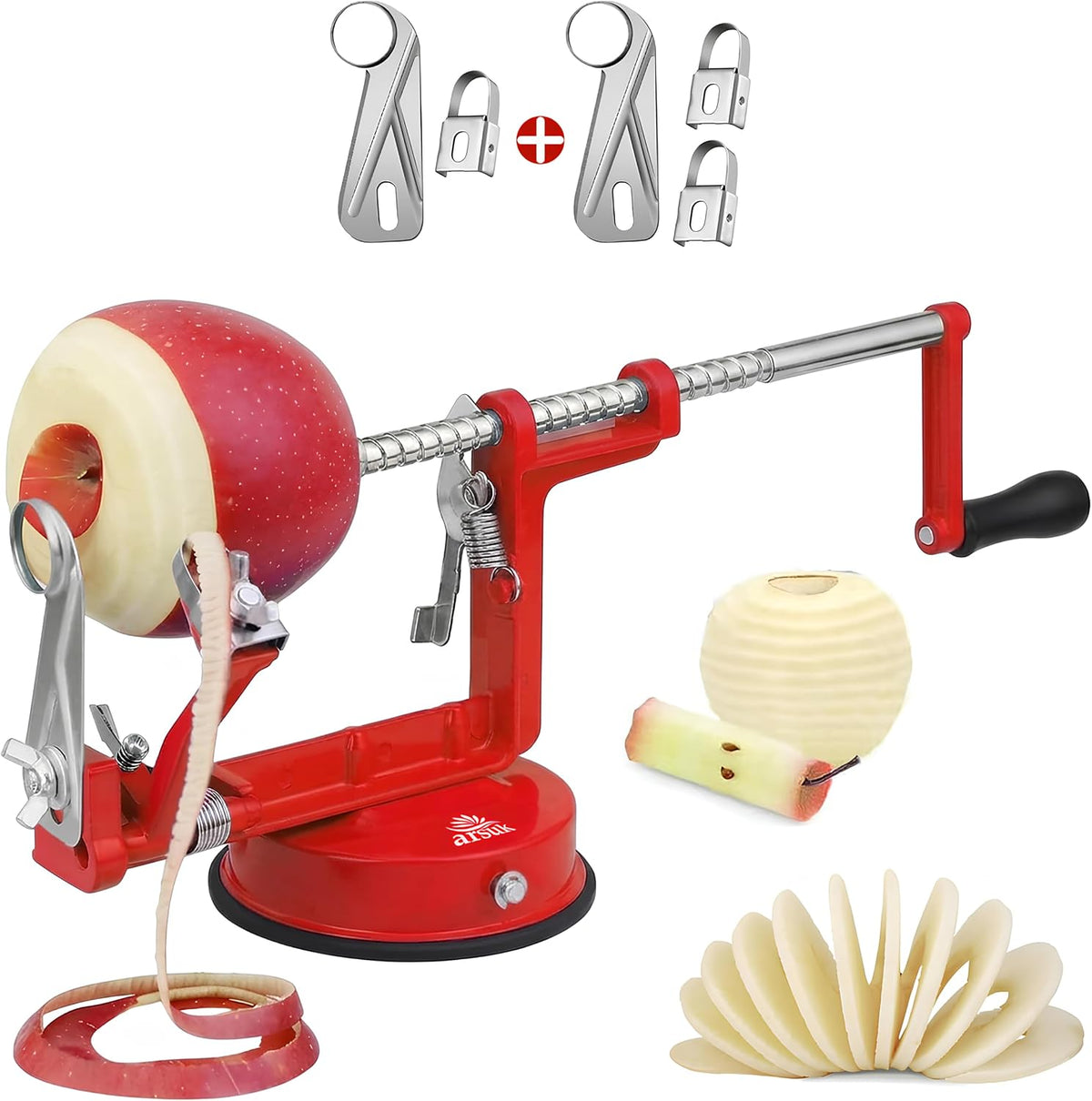 Apple Peeler Corer Slicer All in One – Stainless Steel Blades, Strong Suction Base, Multi-Function Apple & Potato Peeler, Fruit Corer Slicer for Apple Pie, Crisp & Everyday Kitchen Prep