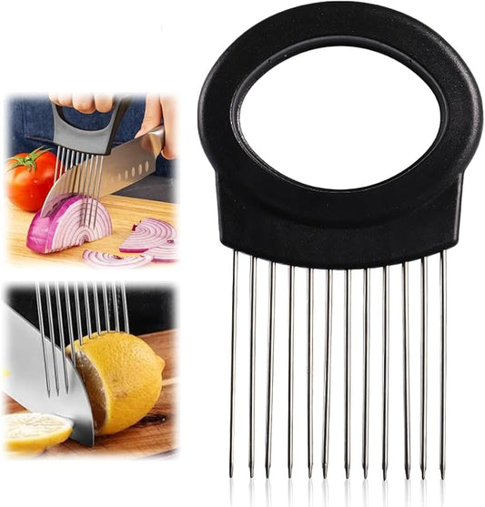 Upgrade Onion Holder for Slicing, Stainless Steel Lemon Slicer Onion Cutter for Slicing, Vegetable Cutter for Potato and Tomato, Avocados, Eggs, Meat, Kitchen Chopper Slicings Tool (Round, 1PC)