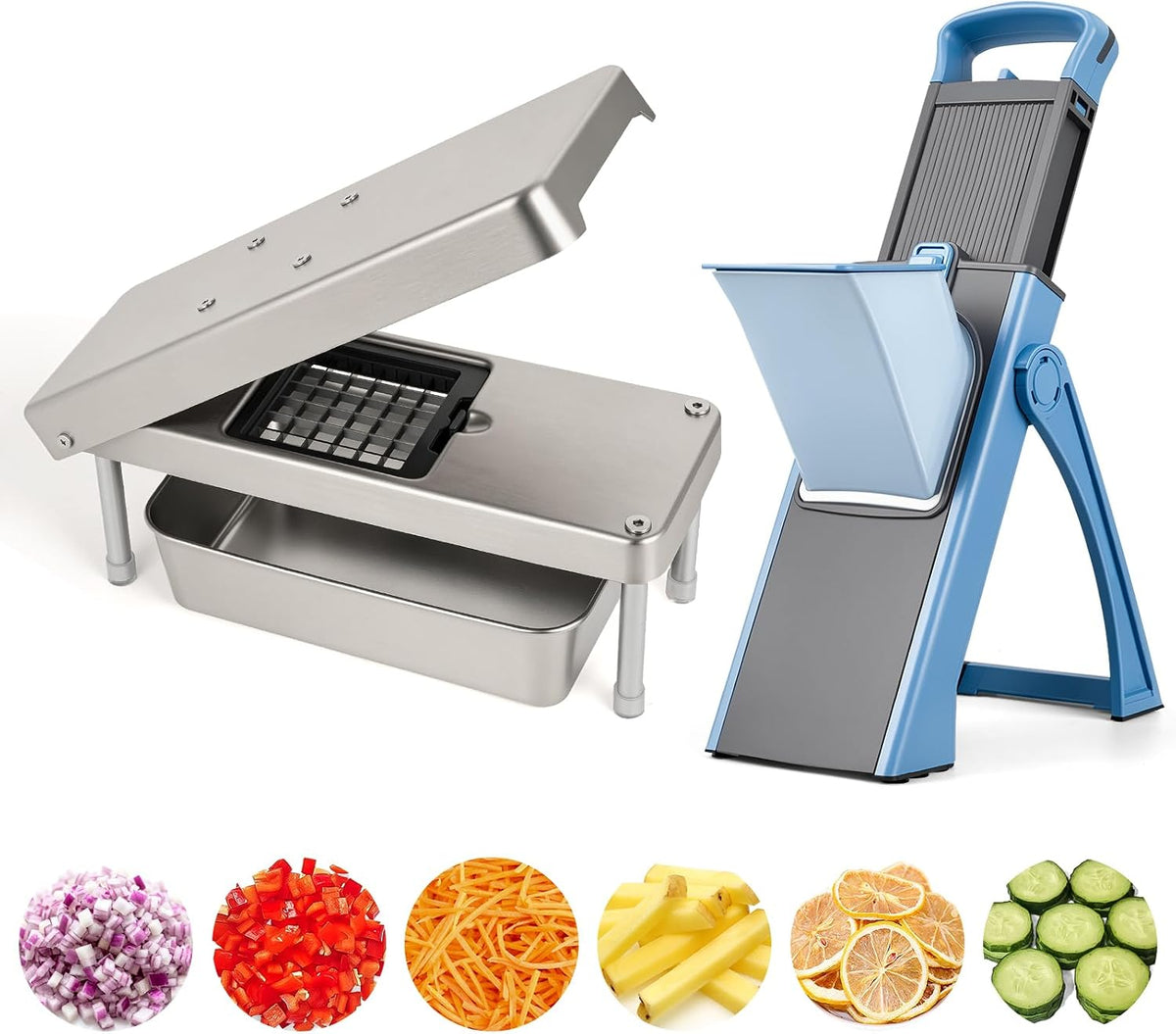 Stainless Steel Vegetable Chopper with Safety Mandoline Slicer & Container