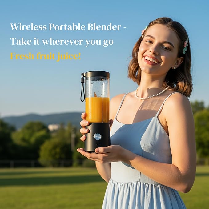 Portable Blender for Smoothies - 16oz Personal Mini Blender, USB-C Rechargeable and Self-Cleaning, Black