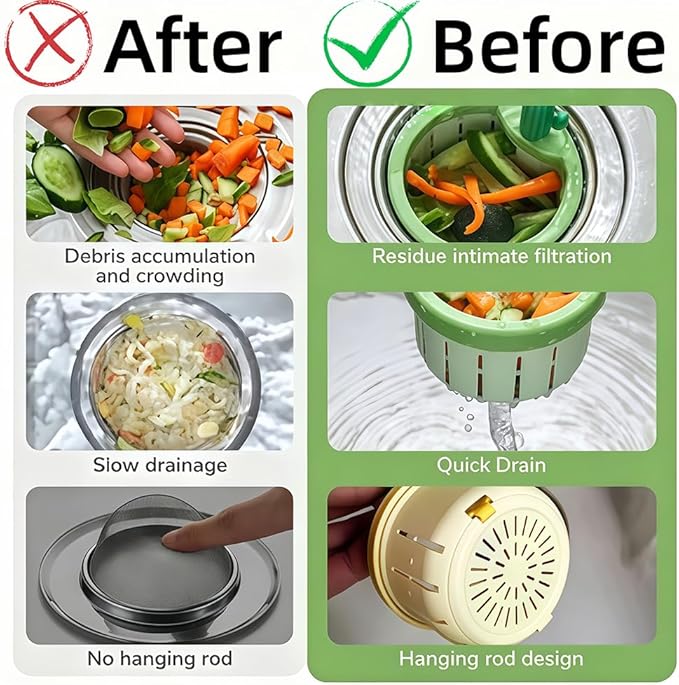 Cactus Kitchen Sink Drain Strainer, 2026 Upgrade Press Automatic Dumping Basket, Multi-Functional Anti-Clogging Kitchen Drainer With Lifting Handle (Green)