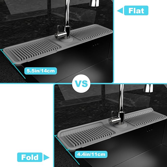 Folding sink splash guard behind faucet-faucet mat for kitchen sink-silicone kitchen faucet mat-faucet draining mat of sink accessories with button lock