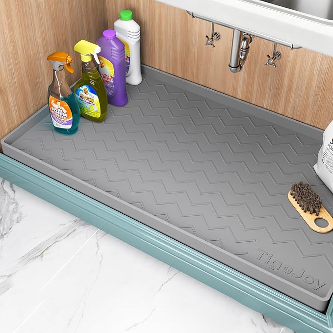 TigeJoy 25" x 22" Under Sink Mats for Kitchen Waterproof, Leak-Proof Silicone Mat Sink Protector and Cabinet Liner, Kitchen Essentials Organizer and Storage, Boot or Shoe Tray, Pet Feeding Mat