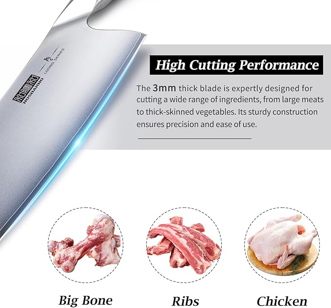 HOSHANHO 7 Inch Butcher Knife, Japanese High Carbon Steel Heavy Duty Meat Cleaver Knife, Professional Bone Cleaver Knife Suitable for Home Kitchen & Restaurant