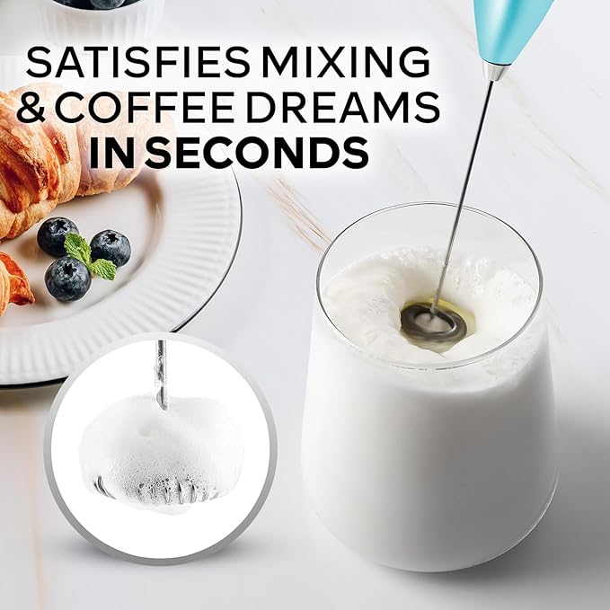 Zulay Kitchen Powerful Milk Frother Wand With Duracell Batteries - Ultra Fast Handheld Drink Mixer - Electric Whisk Foam Maker for Coffee, Lattes, Cappuccino & Matcha - Z1 Motor - Borealis