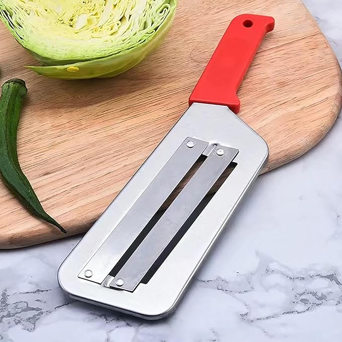 2 Pcs Cabbage Chopper Shredder - Stainless Steel Kitchen Knife for Slicing, Grating & Shredding - Perfect for Sauerkraut, Coleslaw, Vegetables - Sharp Blades, Easy to Clean & Durable (2 Pcs Red)