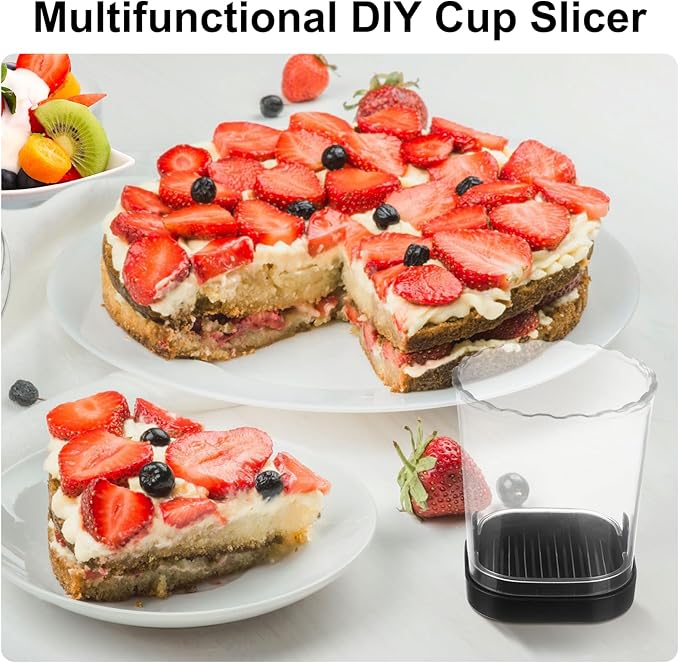 Strawberry Slicer：Fruit Slicer Cup Veggie Salad Speed Cutter for Strawberries Egg Banana Mushroom Cucumber Kiwi the Kitchen Portable Slicing Tool (Black)