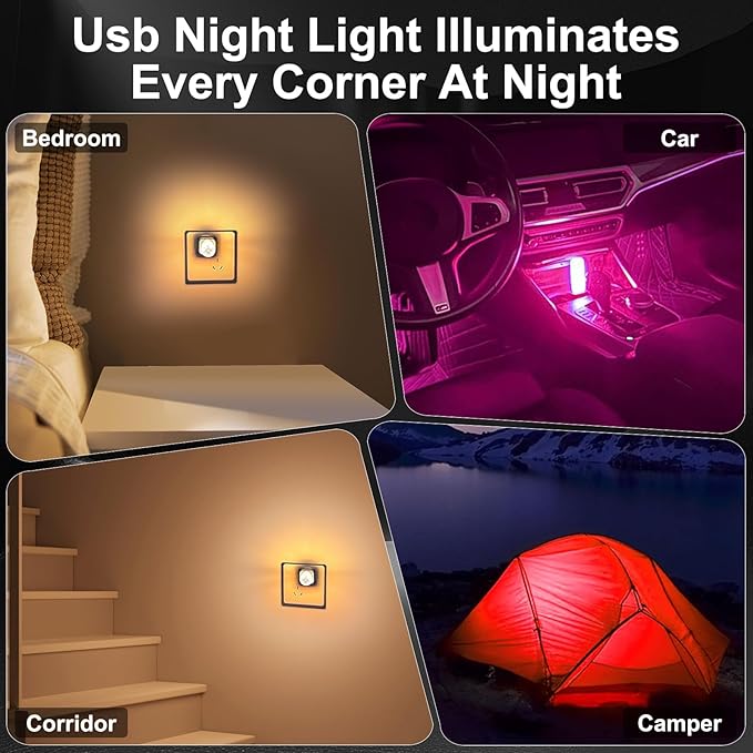 2 PCS Car USB Night Light Bulb, Touch Dimmable Car Interior Ambient Lights, Portable Mini USB Retro Glass Bottle Lamp Decorations for Vehicle, Bedroom, Hallway, Camping (Green)