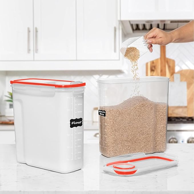 Shazo 2 Pack (6.3L / 213OZ) EXTRA Large Airtight Food Storage Cereal Containers for Bulk Food Storage BPA-Free Plastic Container, Pantry Organization and Canister for Rice, Pasta, Sugar & Flour