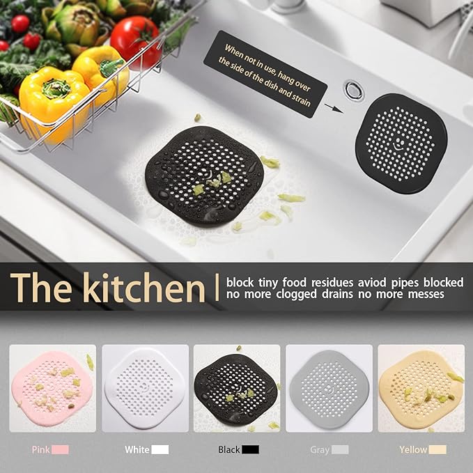 2 Pack Drain Hair Catcher Silicone Drain Cover Sink Drain Strainer Hair Stopper for Shower Kitchen Bathroom Tub Pure White