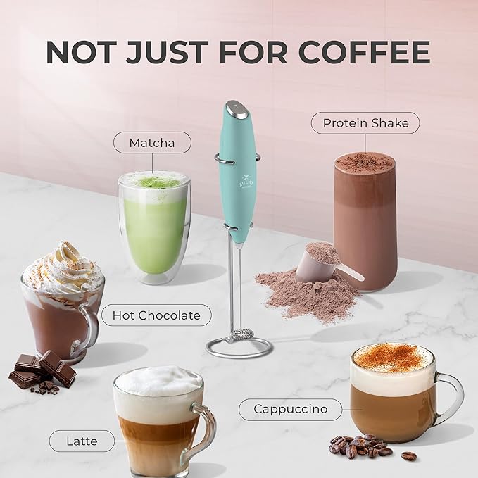 Zulay Kitchen Powerful Milk Frother Wand With Duracell Batteries - Ultra Fast Handheld Drink Mixer - Electric Whisk Foam Maker for Coffee, Lattes, Cappuccino & Matcha - Z1 Motor - Fresh Mint