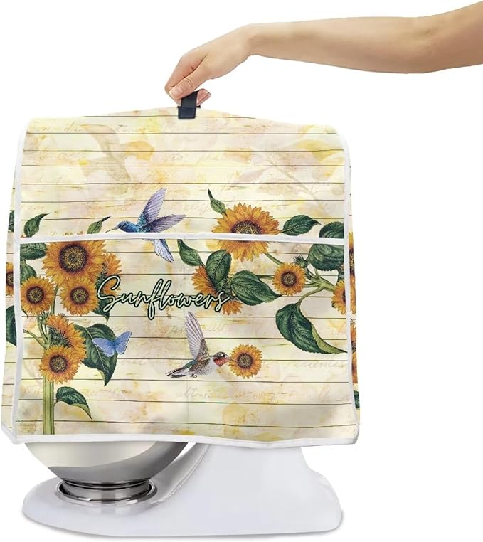 Sunflower Hummingbird Mixer Cover | Portable Dust Protector with Handle & Pockets | 6-8 Quart Kitchen Appliance Protector for Home Decor