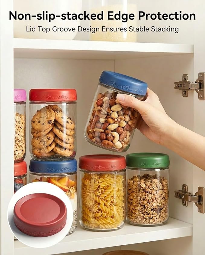 16oz 4Pack Glass Overnight Oats Jars Containers with Airtight Leakproof Lids, Reusable Mason Jars for Meal Prep, Yogurt Parfaits, Smoothies, Salads & Healthy Breakfasts (16 OZ-4-1)
