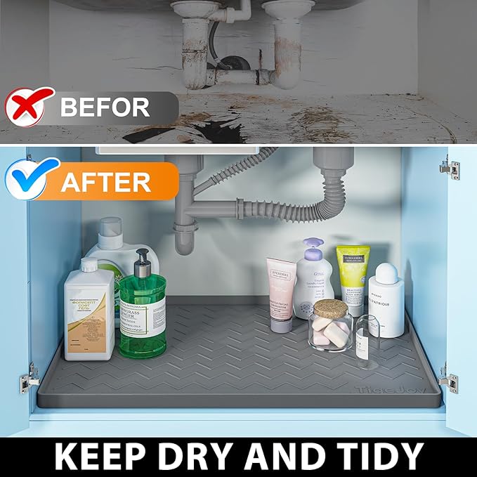 TigeJoy Waterproof Under Sink Mat 22" x 19", Shelf Liner Protector in Kitchen and Bathroom, Silicone Cabinet Liners for Organizers and Storage, Fit as Drawer Mats or Drip Tray