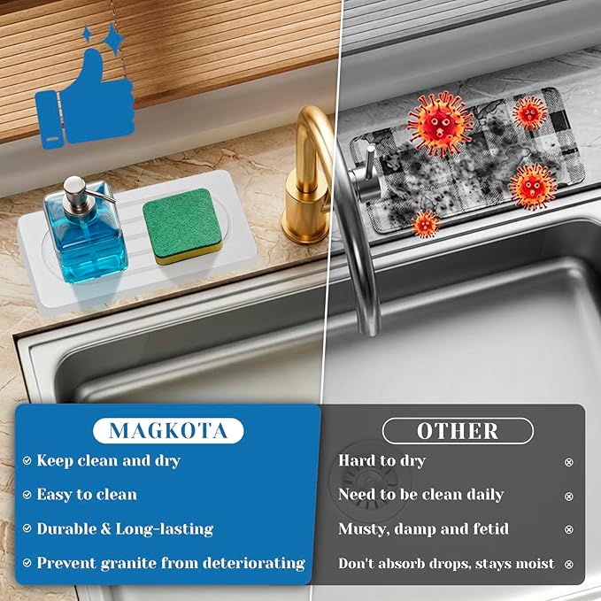 Water Absorbing Stone Drying Tray Mat, Countertop Fast Drying Counter Trays, Stone Drying Mat for Kitchen Counter Faucet, Soap Dish Dispenser Vanity Organizer for Hand Soaps Plants Toiletries