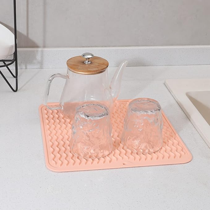 MicoYang Silicone Dish Drying Mat for Multiple Usage,Easy clean,Eco-friendly,Heat-resistant Silicone Mat for Kitchen Counter or Sink,Refrigerator or Drawer liner Pink M 12 inches x 12 inches
