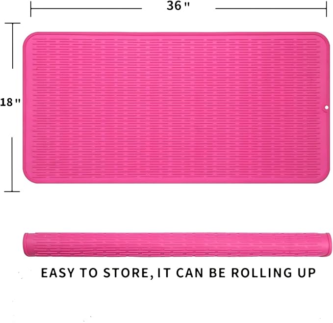 MicoYang Silicone Dish Drying Mat for Multiple Usage,Easy clean,Eco-friendly,Heat-resistant Silicone Mat for Kitchen Counter or Sink,Refrigerator or Drawer Liner Rose 5XL 36inches x 18inches