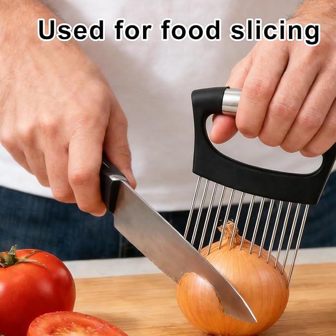 Extra Large Onion Slicing Holder, Stainless Steel Vegetable Onion Cutter Chopper Slicer Holder with 14 Long Needles Practical Kitchen Tool Assistant for Meat Lemon Tomato Avocado Potato