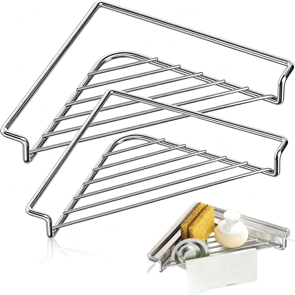 Dish Drying Rack, Corner Sink Shelf with Triangular Open Wire Rack