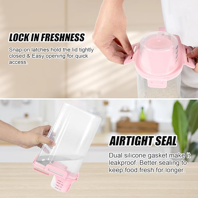 TBMAXS 2 Pack 3 Lbs Dog Cat Food Storage Containers for Travel, Portable Pet Food Storage Container, Easy-Pouring Bird Seed Dispenser, Airtight Rice Cereal Oatmeal Flour Holder -Pink