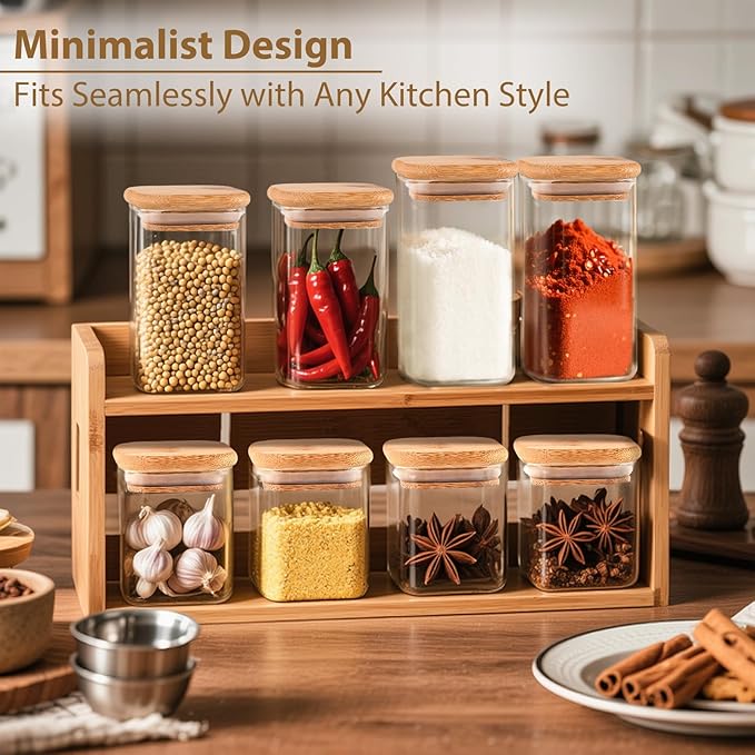 TBWIND 12 Pack 4 oz Square Glass Spice Jars with Lids and Labels – Airtight Small Seasoning Containers Set, Clear Glass Storage Jars for Seasoning, Spices, Kitchen Pantry Organization