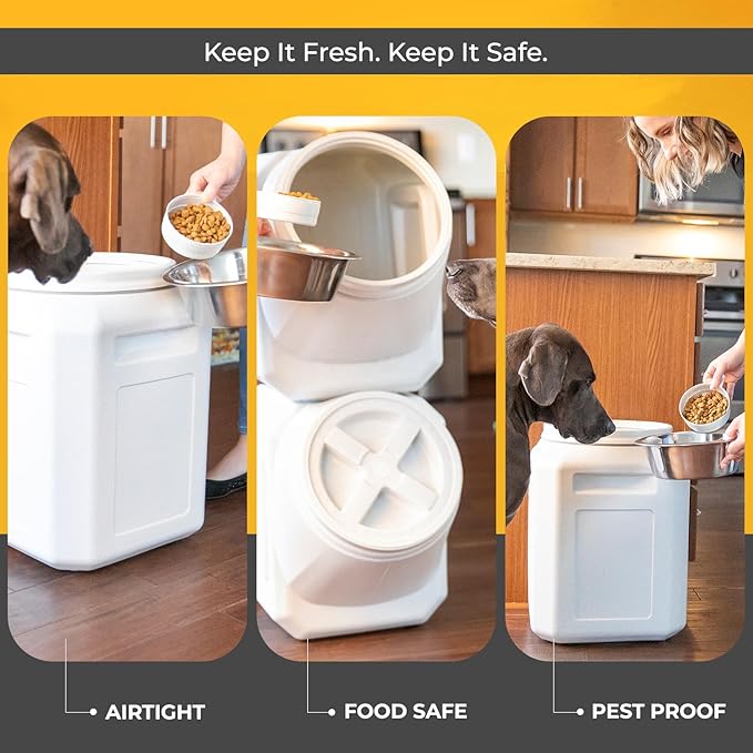 Vittles Vault Traditional Pet Food Storage Container For Dog Kibbles/Bird Seed/Oatmeal/Rice/Flour/Cereal, BPA Free Plastic, Sealed Airtight For Cat Food, Up To 40 lb, Made in USA, With Scoop, Gray
