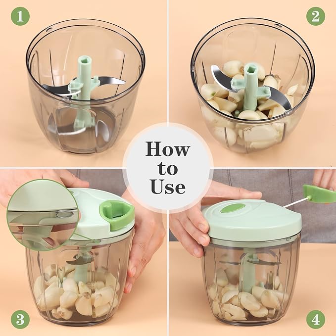 Cambom Manual Food Chopper Vegetable Cutter, Hand String Vegetable Chopper Onions Cutter for Vegetable Fruits Nuts BPA Free Food Safe Material, 900ml Green