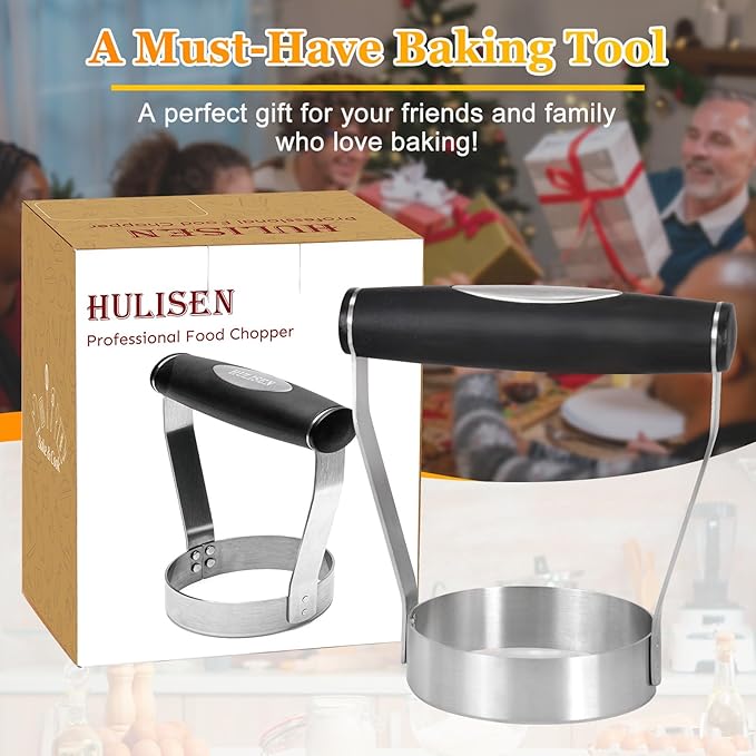 HULISEN Plain Edge Food Chopper, 3 Inch Manual Hand Chopper Dicer, Stainless Steel Round Handheld Food Cutter with Grip Handle, Chop Cabbage, Boiled Egg, Nut, Fruit, Vegetable, Meat for Salad