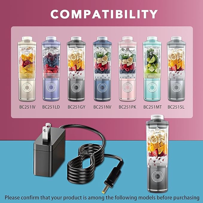 For Ninja Blast Max Portable Blender BC251, BC200, BC200GY, BC200LD, BC251LD Replacement Charging Cord Personal Smoothies Power Adapter