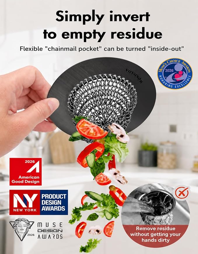Wokdada Black Kitchen Sink Strainer, Flippable Mesh Sink Drain Strainer, 304 Stainless Steel Sink Screen, Easy Clean Large Basket Strainer, Garbage Disposal Cover Fit for Standard Kitchen Drain