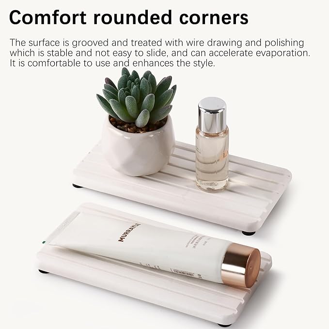 NiuYichee 2 PCS Water Absorbent diatomite Coasters, 7.1" x 3.5" Water Absorbing Stone Tray for Sink, Stone Drying mat for Kitchen Counter, Stone soap Tray Used for Hand Soaps & toiletries & Plants