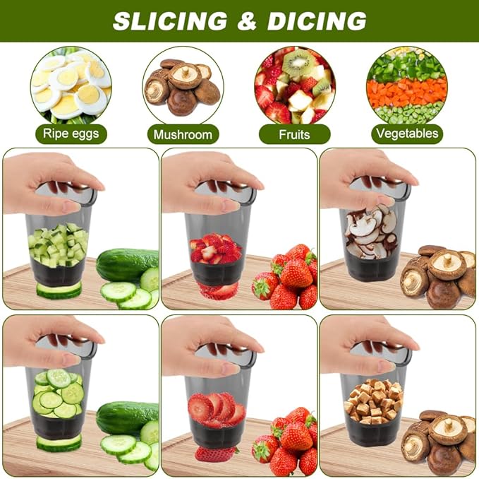 Fruit Slicer Cup, Strawberry Slicer Grape Cutter & Egg Slicer with Stainless Blades - Detachable Fruit and Vegetable Dicer Cup with Blades for Banana, Kiwi, Onion