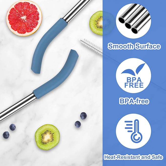 2Pcs Replacement Metal Straws for Ninja BlendBOSS, Reusable Stainless Steel Straw With Cleaning Brush, Compatible With Personal Smoothie Travel Tumbler Smoothies & Frozen Drinks Accessories Parts