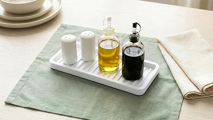Silicone Sink and Surface Organizer Tray, Sponge Holder, Vanity Tray, Trivet, Heat Safe, Dishwasher Safe, for Bathroom and Kitchen Organization (White, 9"x3.5")