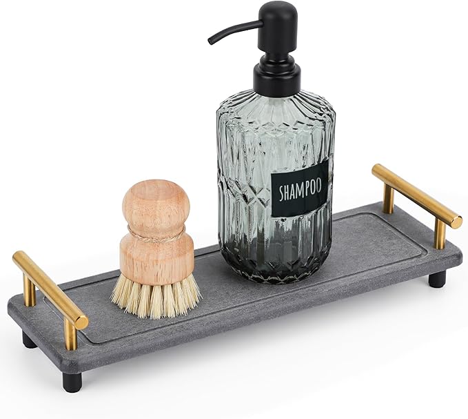 Segbeauty 12x4 Instant Dry Sink Caddy, Water Absorbing Stone Drying Tray for Kitchen Counter, Quick Dry Diatomaceous Tray Countertop Organizer Rack Soap Holder Bathroom Tray for Soap Dispenser Bottle